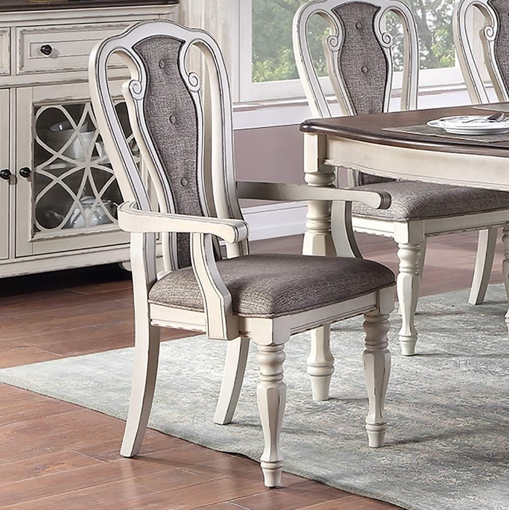 Transitional 9pc Dining Set - Dining Table w Oak Top & 6 Side Chairs, Antique White
