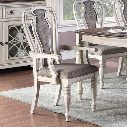 Transitional 9pc Dining Set - Dining Table w Oak Top & 6 Side Chairs, Antique White