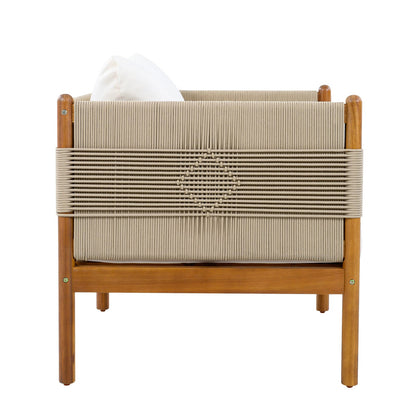 Beige Cream Teak Acacia Wood Club Chair with Cushions - Patio Seating