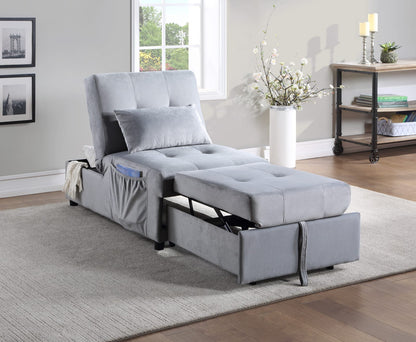 Gray Velvet Storage Bench - Lift Top Convertible for Living Room