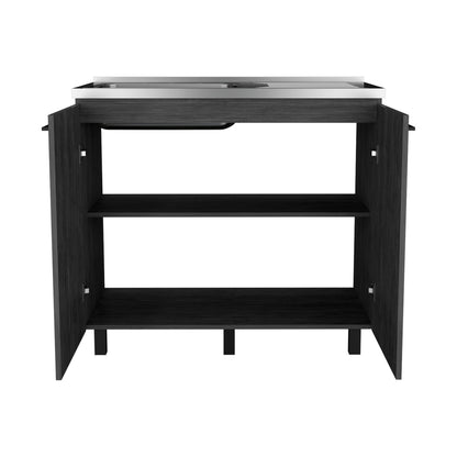 2 Freestanding Utility Base Cabinet - Smokey Oak Kitchen Sink