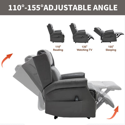 Grey Manual Recliner Chair - Faux Leather, 8 Vibration Modes