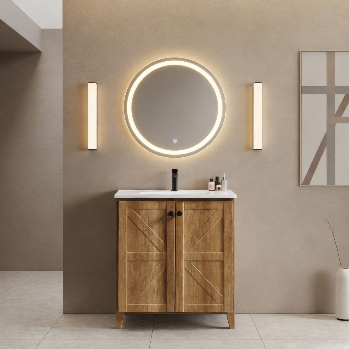 30 Inch Golden Oak Foldable Bathroom Vanity Cabinet