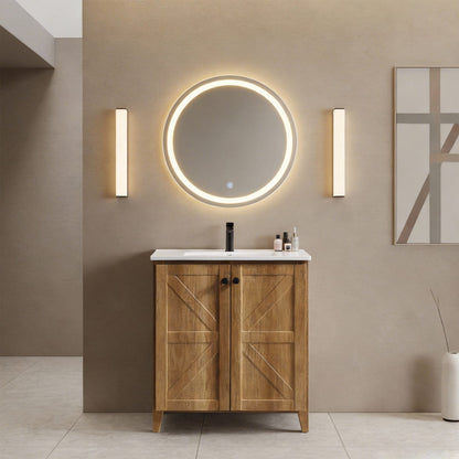 30 Inch Golden Oak Foldable Bathroom Vanity Cabinet