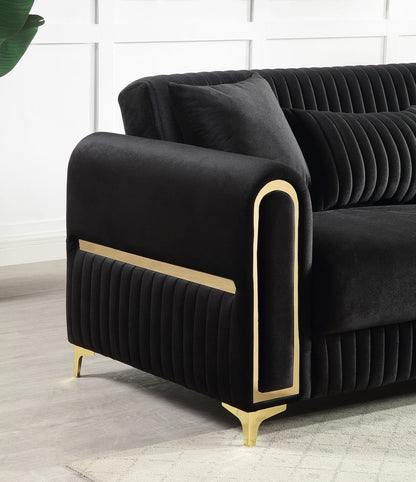 Black Polyester Upholstered Sofa - 88" Modern Sofa