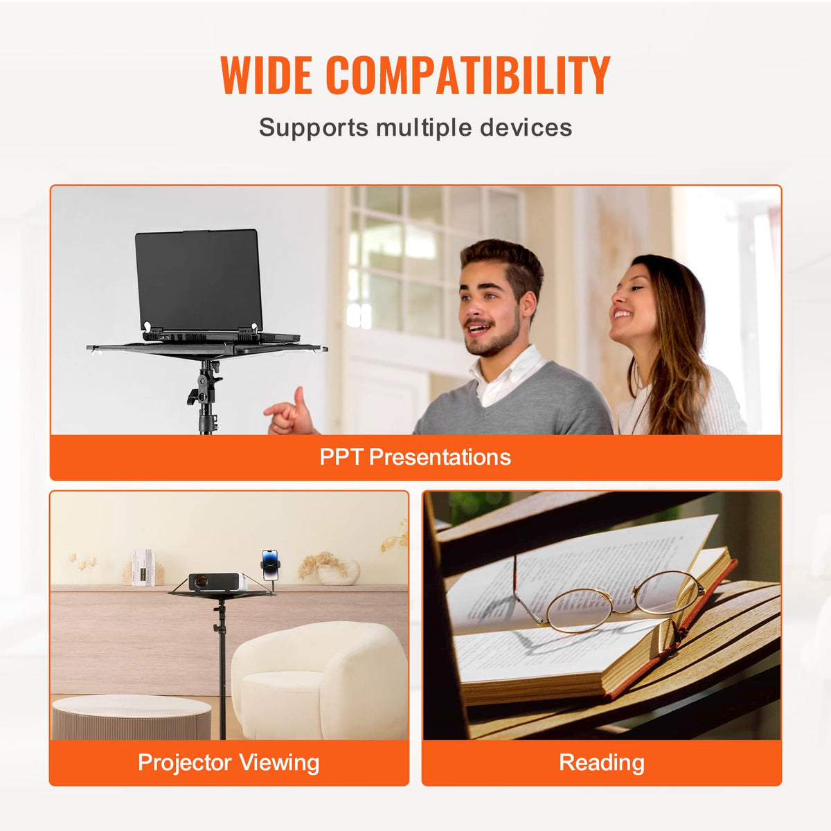 Adjustable Projector Stand Tripod - Black Carbon Steel for Living Room