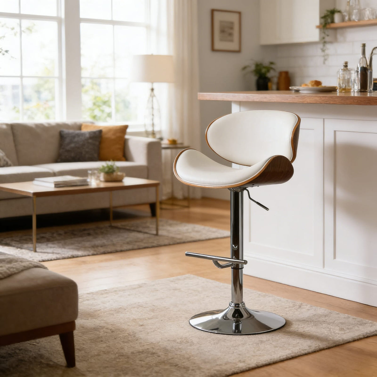 White Metal Bar Stool - 36" to 44" Height for Living Room