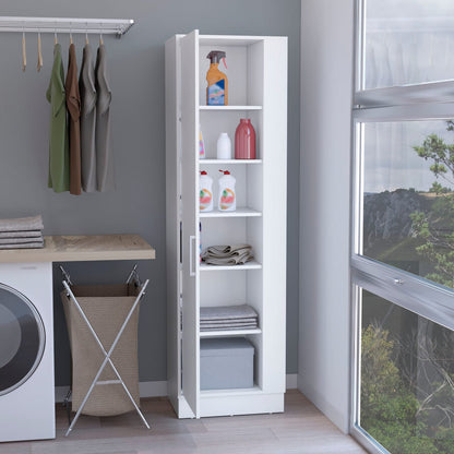 Storage Cabinet 72"H - White | Six Shelves, Broom Hangers