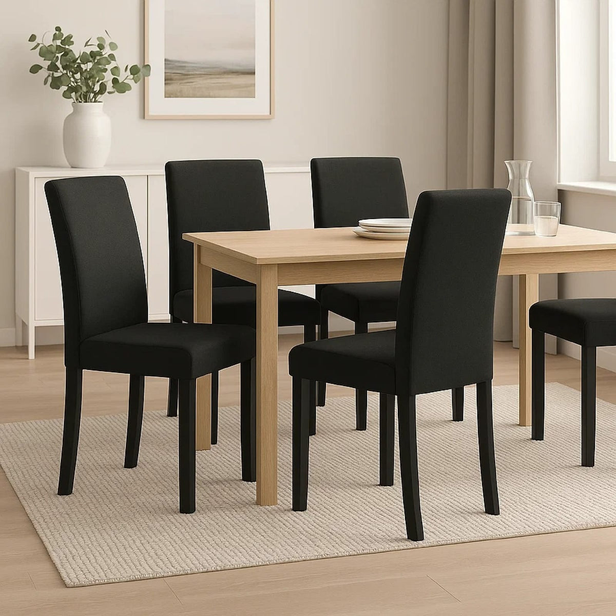 Black Wood Dining Chair Set of 4 for Kitchen Dining Room