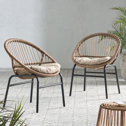Brown Beige Patio Dining Chairs Set of 2