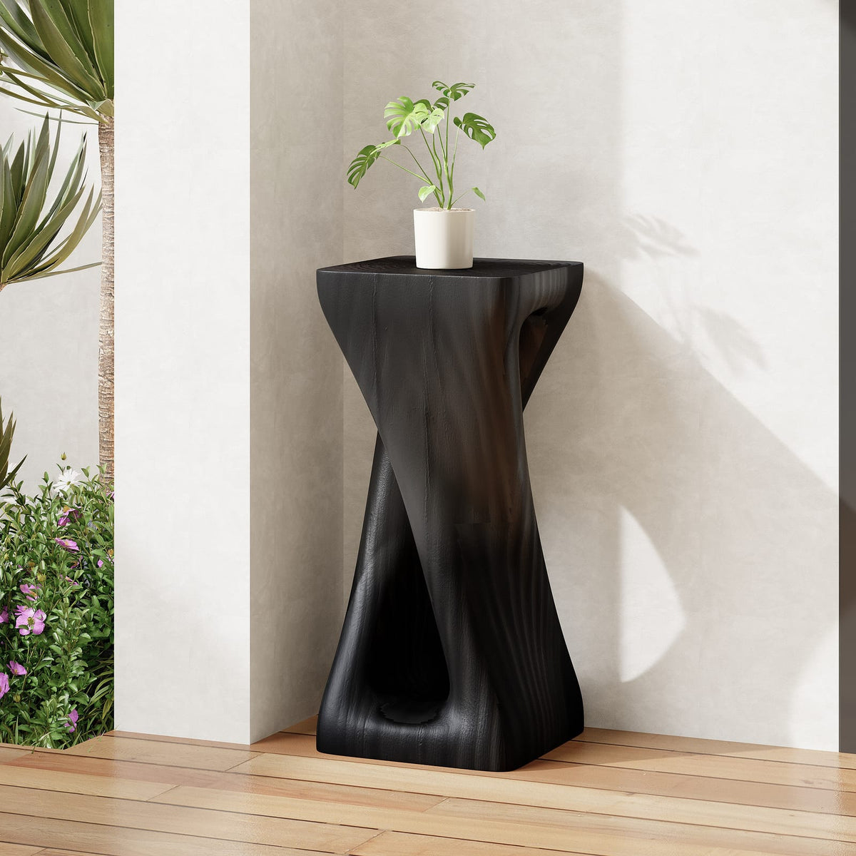 Black Magnesium Oxide Side Table - Outdoor Patio Accent