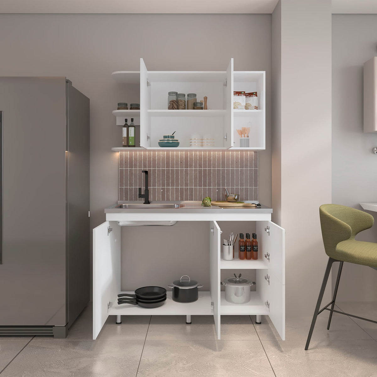 White Kitchen Cabinet Set - 6 Doors, 9 Shelves