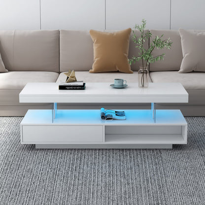 White LED Coffee Table with Storage Drawers