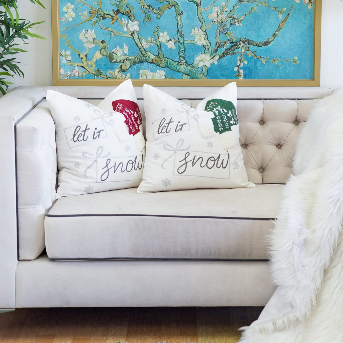 Red Polyester Let It Snow Throw Pillow 20x20 Inch