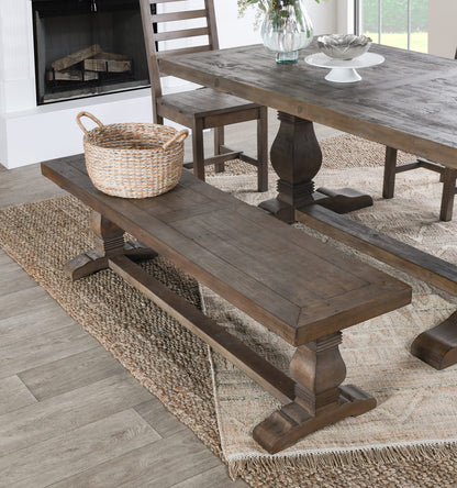 Distressed Brown Pine Dining Bench - Seats 3