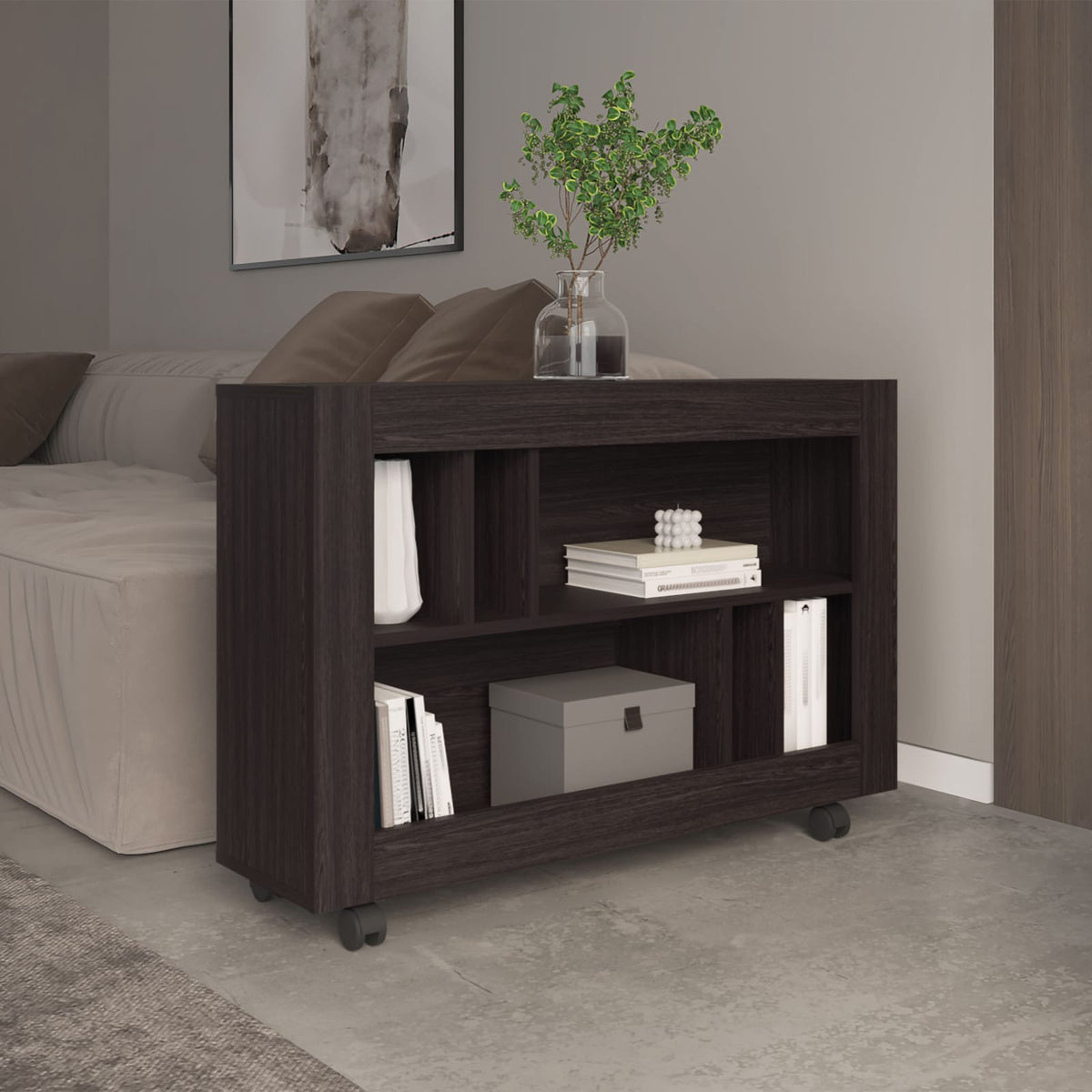Joge 37.4" Wide Console Table - Black MDF Storage Cart