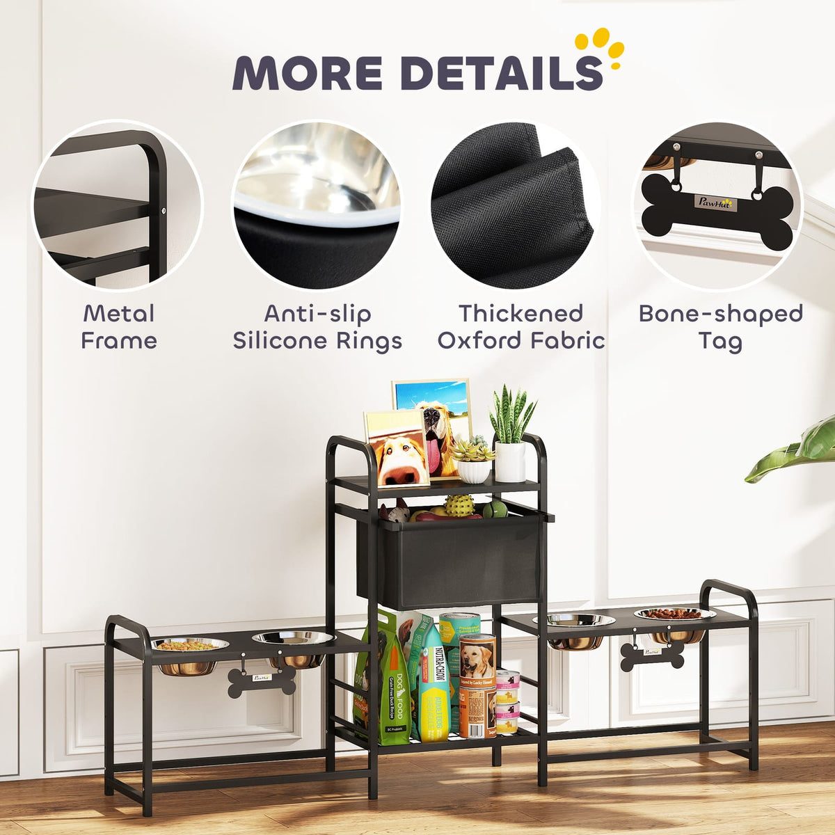 PawHut Elevated Dog Bowls - 2 Feeding Stations, Steel Black