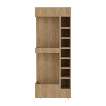 18.3" Natural Wood Bar Cabinet with 16 Shelves for Living Room