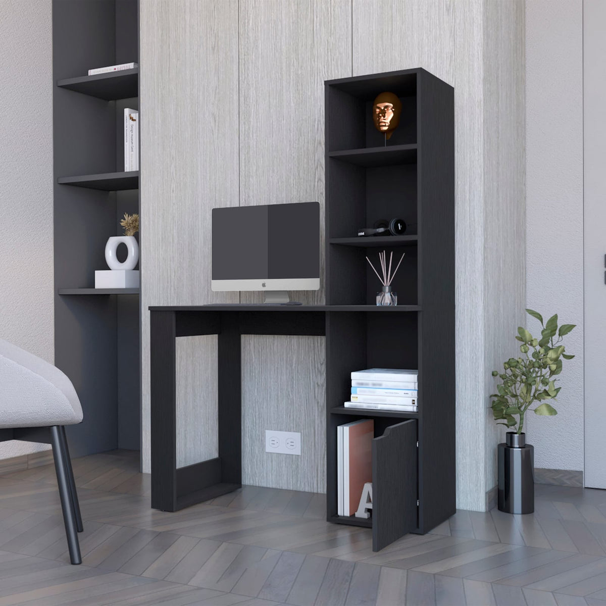 Wenge Computer Desk with Bookcase & Storage