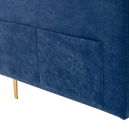 Blue Velvet L-Shape Sectional Sofa with Ottoman for Living Room