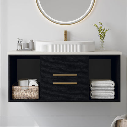 Modern Black Ceramic Bathroom Vanity - 39.4" Wall-Mounted Storage