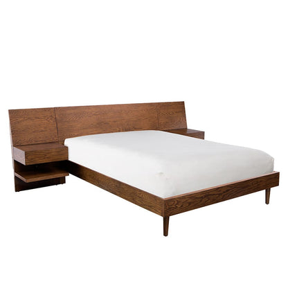 Queen Pecan Wood Bed Frame with 2 Nightstands