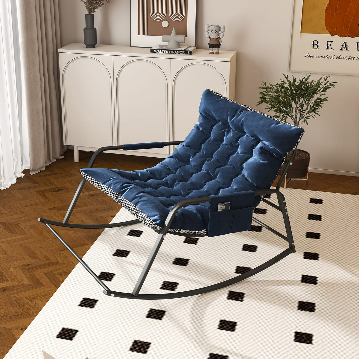 Blue Metal Rocking Chair with Cushions - Relaxing Lounge for Living Room