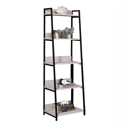 Natural & Black Ladder Bookshelf - 5 Tier Display Shelf