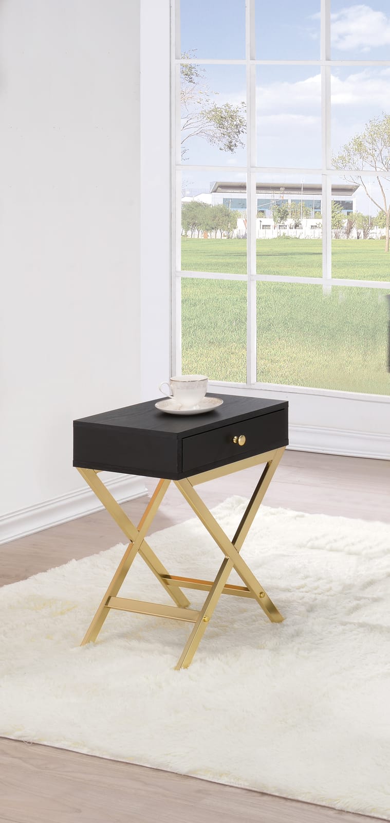 Black Metal Accent Table with Drawer for Bedroom Storage for Living Room