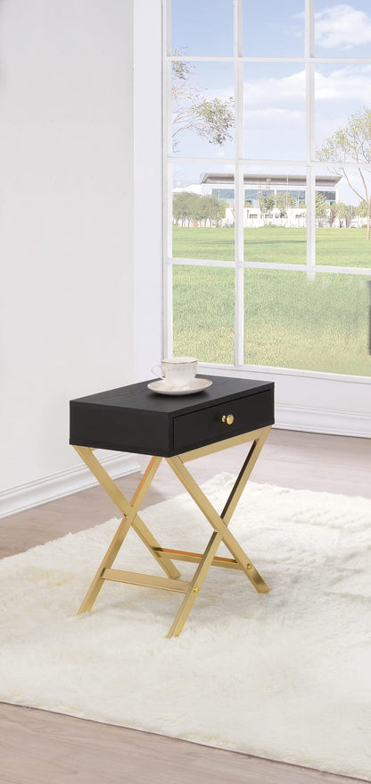 Black Metal Accent Table with Drawer for Bedroom Storage for Living Room