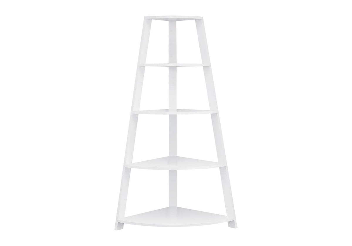 White Particle Board Corner Bookshelf with 4 Shelves for Living Room Display