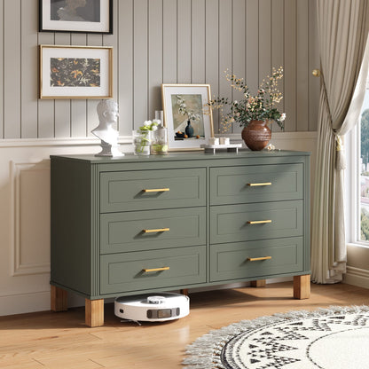 6-Drawer Olive Green Dresser - Modern Storage Cabinet for Kids Bedroom