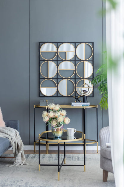 35.6" Golden Black Iron Beaded Wall Mirror - Bathroom Decor