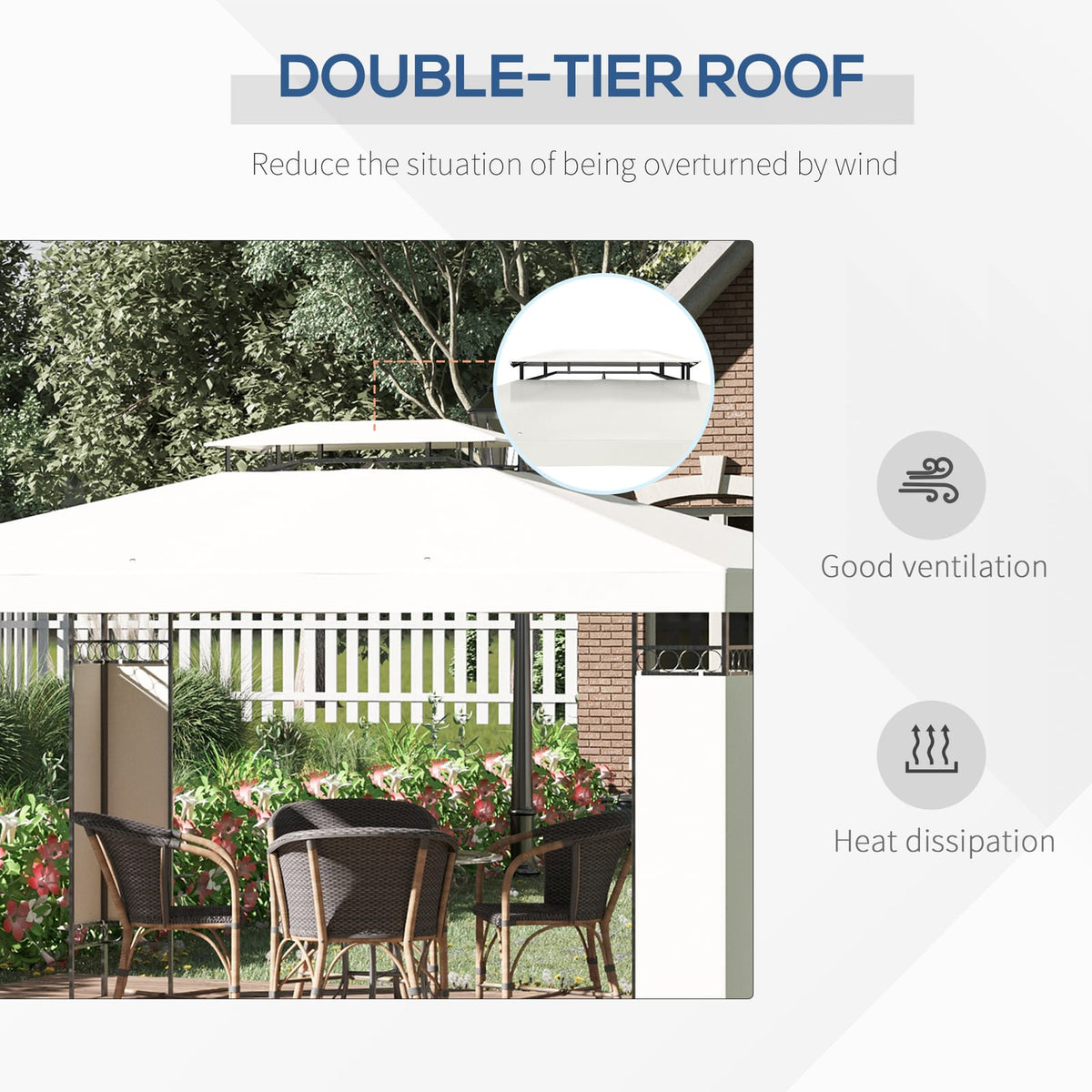 Cream White Steel Outdoor Gazebo for Garden Patio Shade