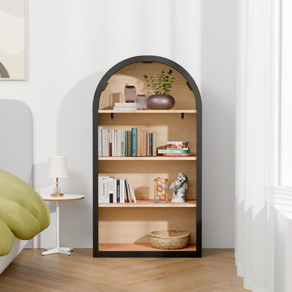 Black Arched Bookshelf - 43" Tall MDF Display Shelf for Living Room