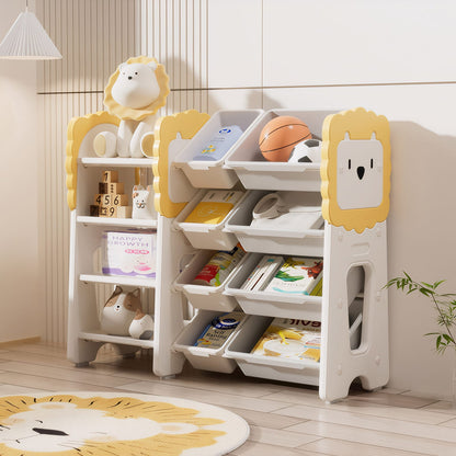 4-Tier Kids Bookshelf & Toy Storage - Grey, White, Yellow