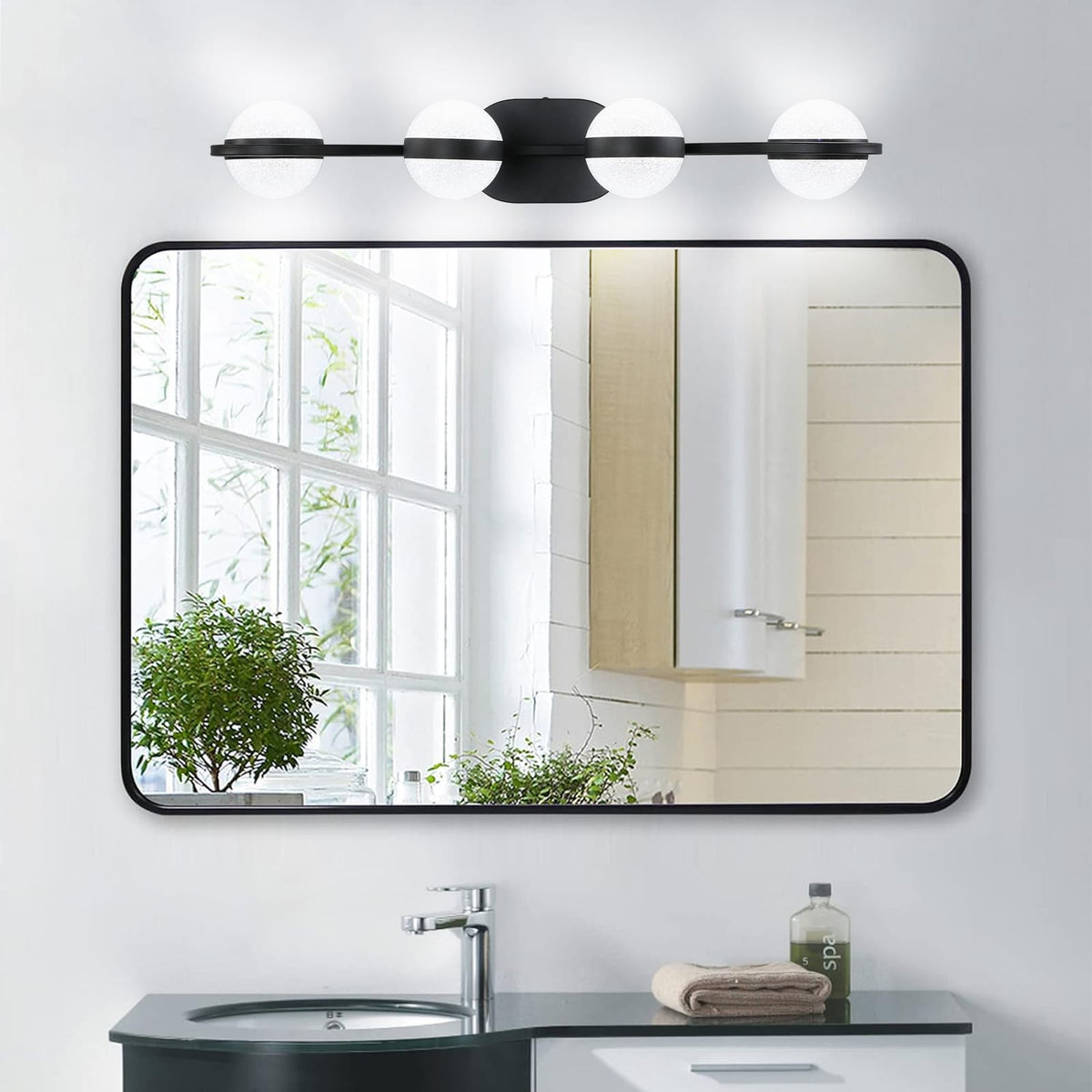Black Iron Bathroom Vanity Light - 4-Light LED Wall Sconce