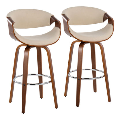 Cream Fabric Mid-Century Bar Stools - Set of 2