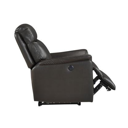 Dark Brown Power Recliner - Luxurious Leather Charging Ports for Living Room