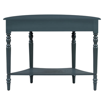 Navy Solid Wood Half Moon Console Table - Entryway Storage