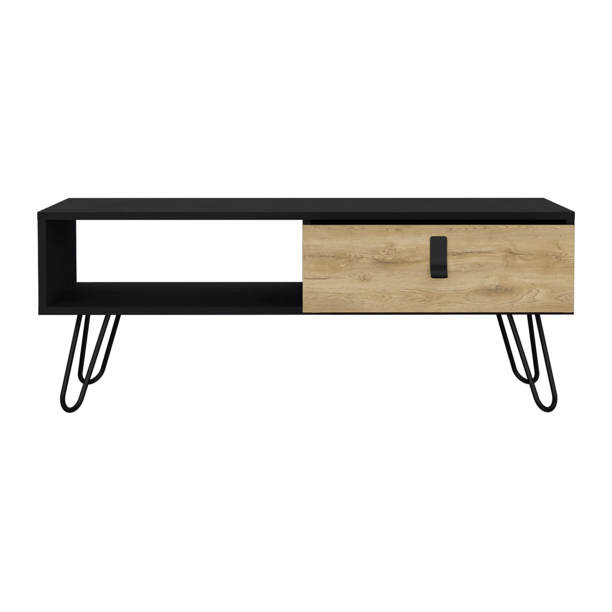 Black Multi Pine Coffee Table with Storage Drawers & Shelves