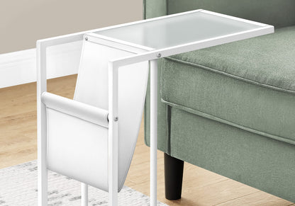 Accent Table, C-Shaped End Table with Magazine Storage - White Metal