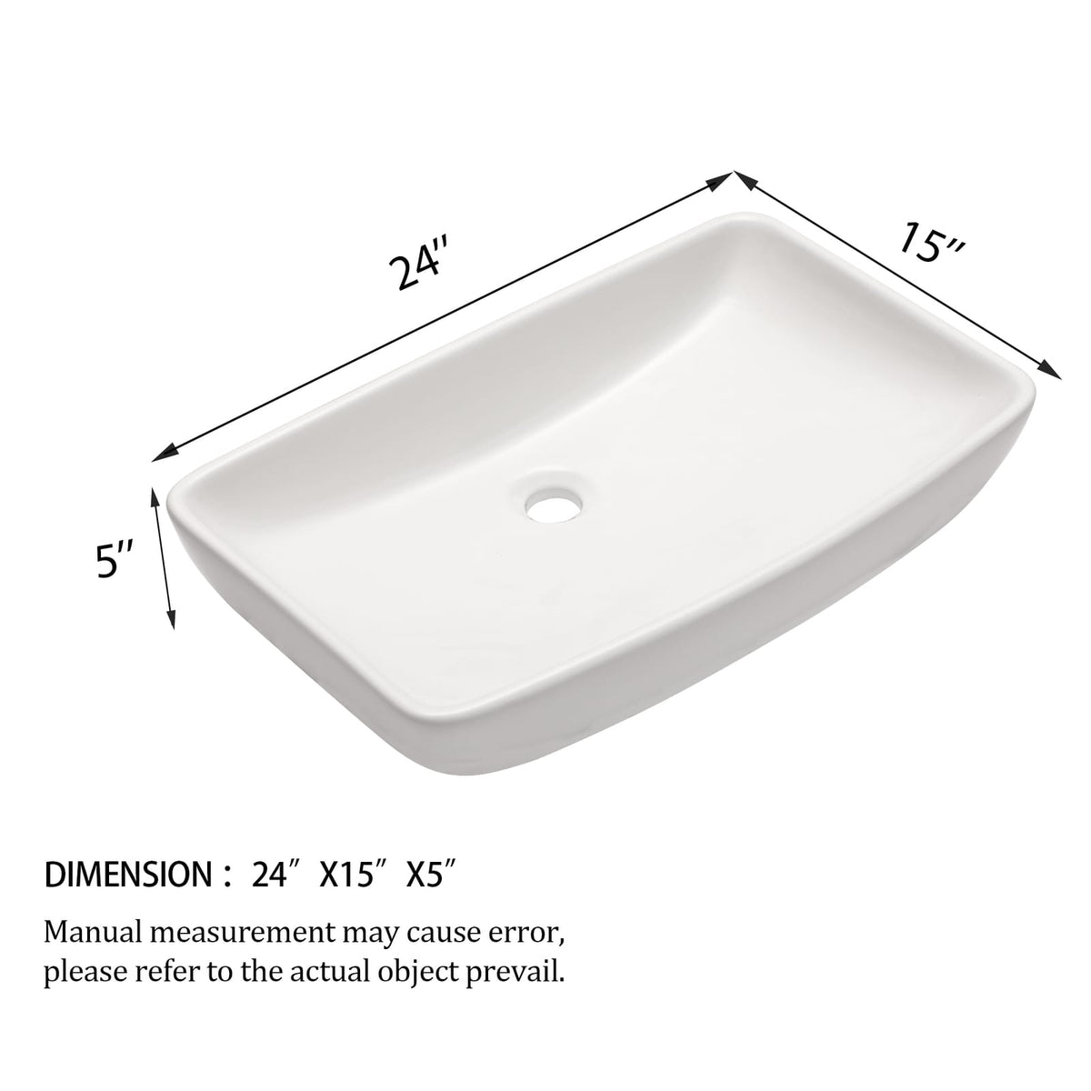 24" White Ceramic Rectangular Vessel Sink - Bathroom Vanity