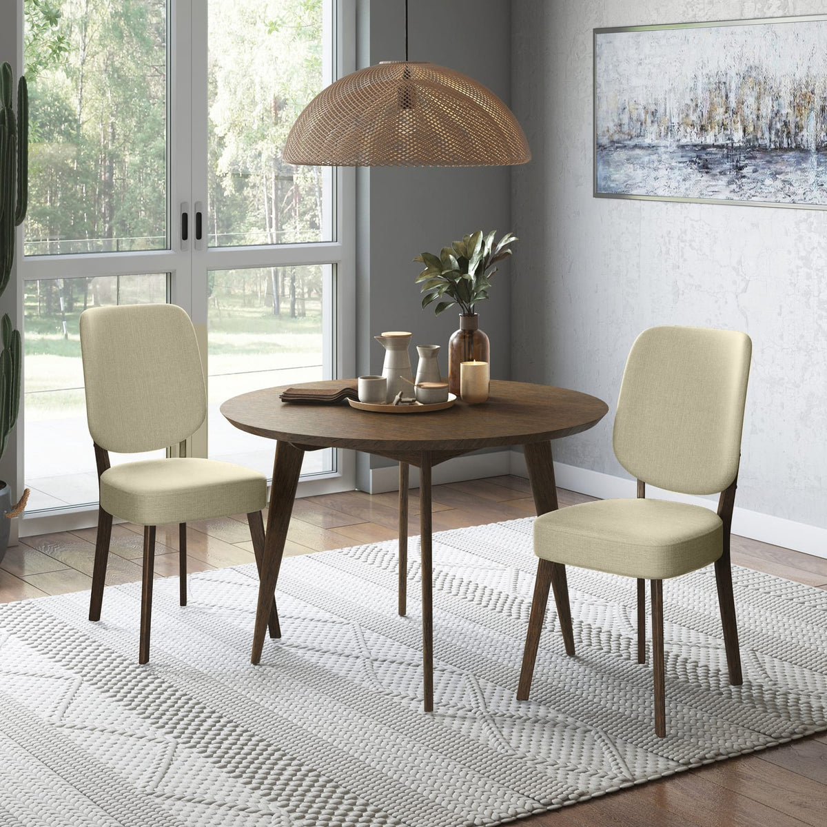 Oatmeal Plywood Dining Chairs Set of 2 for Modern Kitchen Storage