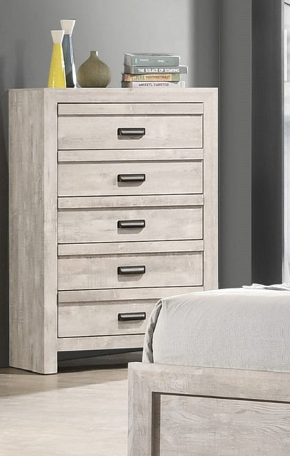 Beige Gray Wood Chest of Drawers - 5 Drawer Dresser