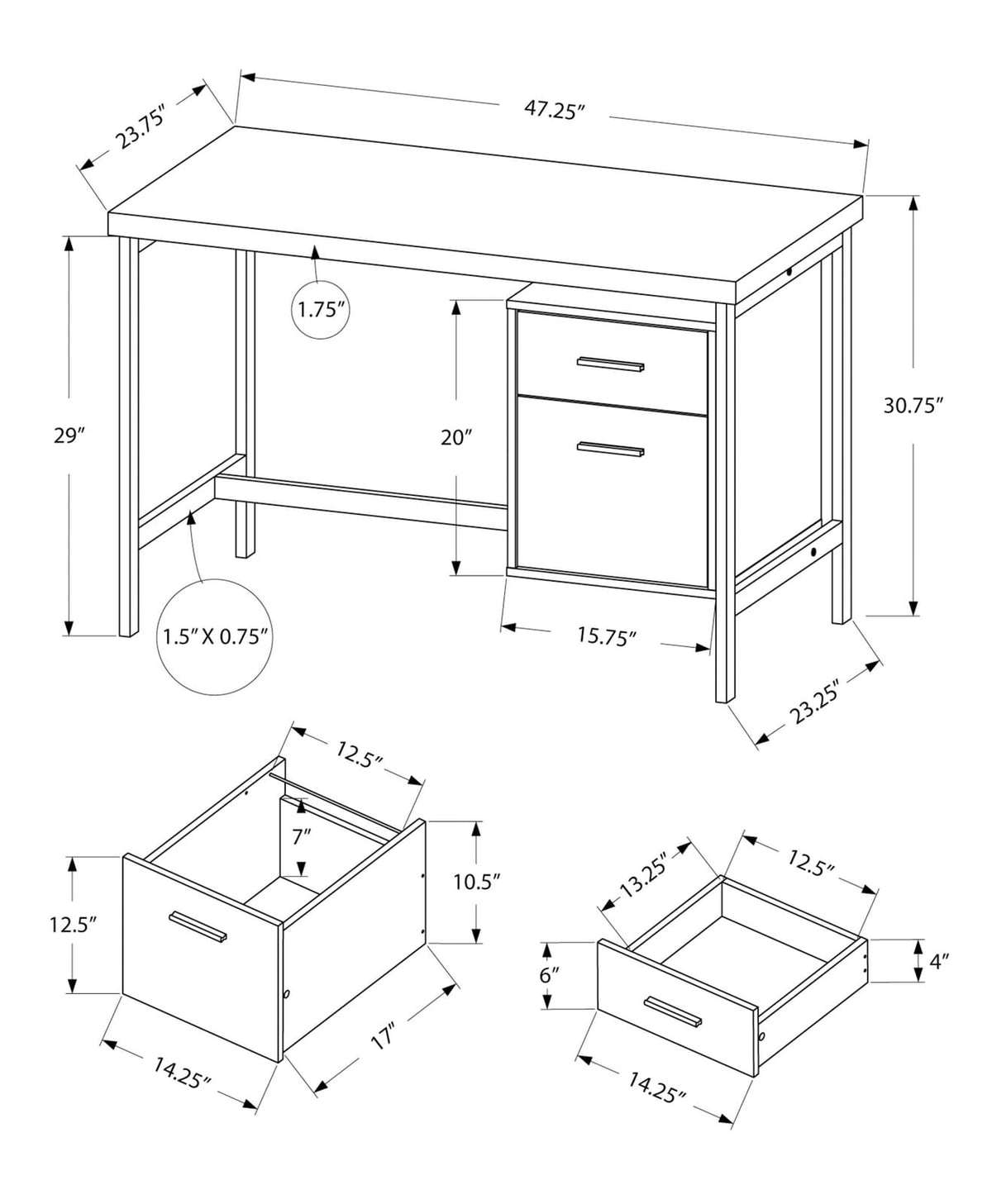 Taupe Computer Desk with Storage Drawers - 48" L Workstation for Home Office
