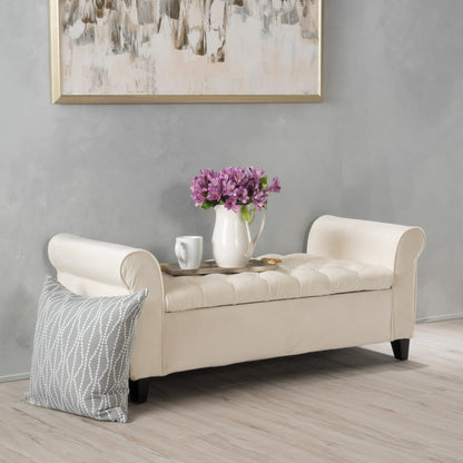 Ivory Fabric Storage Bench - 50" Seat, Black Legs