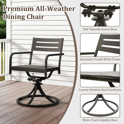 Set of 2 Black Metal Swivel Patio Chairs Outdoor Dining Furniture