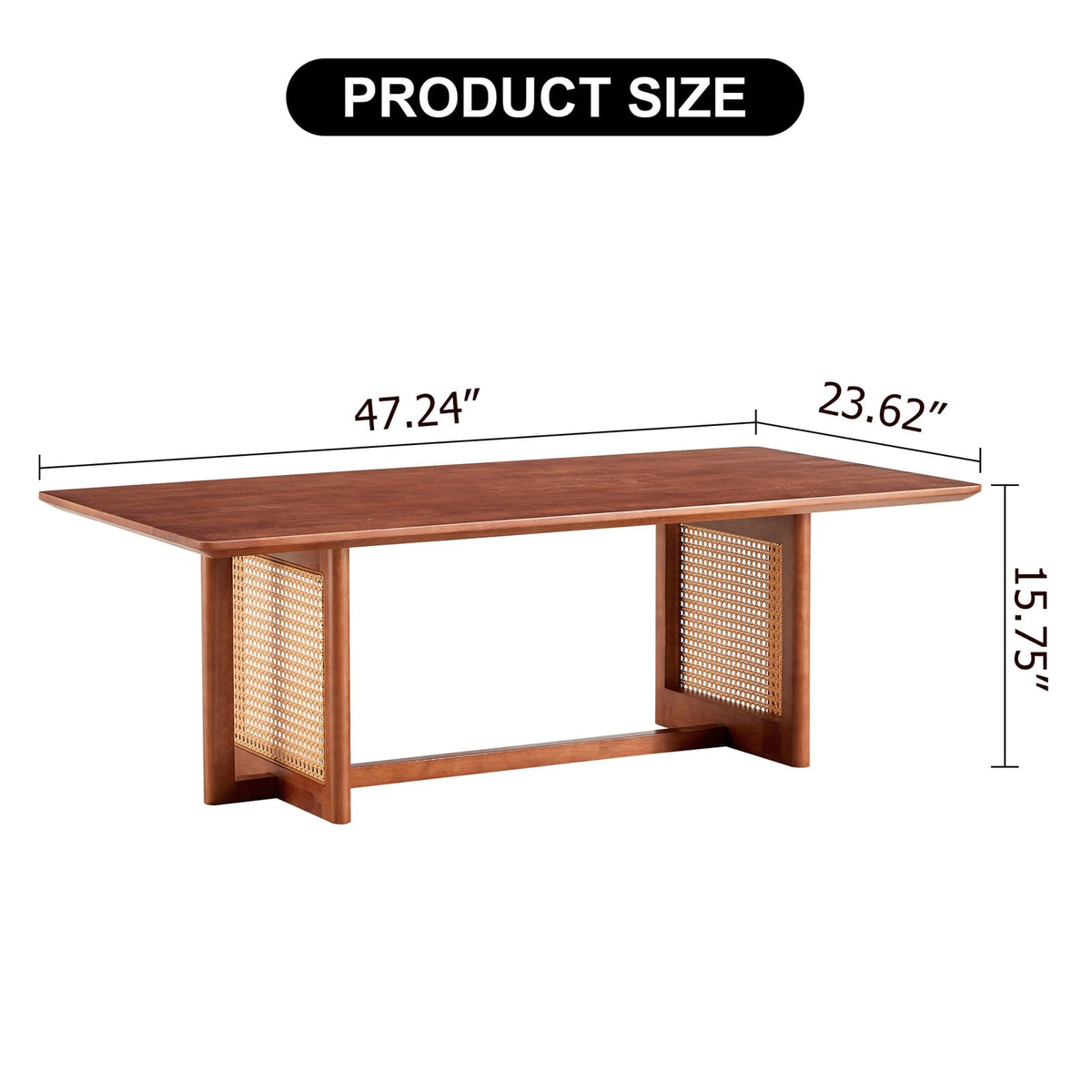 Walnut Rubber Wood Coffee Table Imitation Rattan Style for Living Room