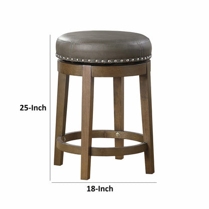 Two Swivel Counter Stools - Brown Gray Wood Fabric for Bedroom
